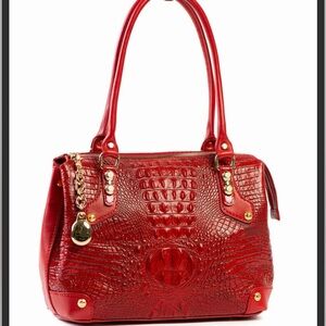 Bold Beautiful Marino Orlandi Red Croc-Embossed Satchel w/ Gold Hardware EUC